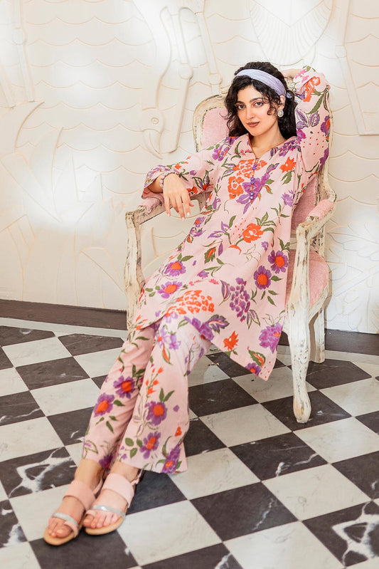 Garnet Pink Floral Cotton Lawn 2 Piece Co-Ord Set