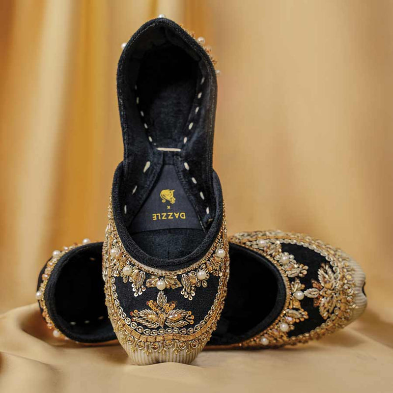 Luxury Hand Crafted Black Velvet Khussa