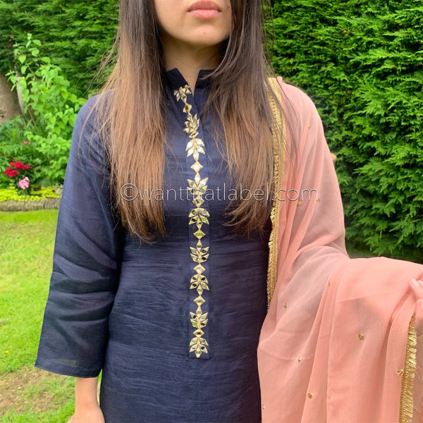Sheesh Mahal Midnight Blue Mirror Embroidered Trouser Suit