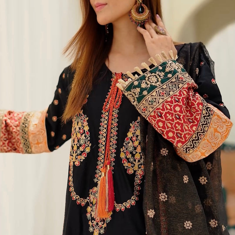 Karma Original Black Red Heavily Embroidered Kameez Suit