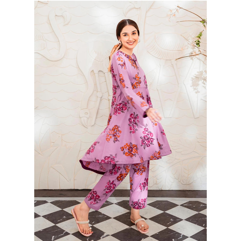 Garnet Purple Floral Linen 2 Piece Dress Suit
