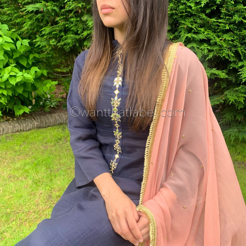 Sheesh Mahal Midnight Blue Mirror Embroidered Trouser Suit