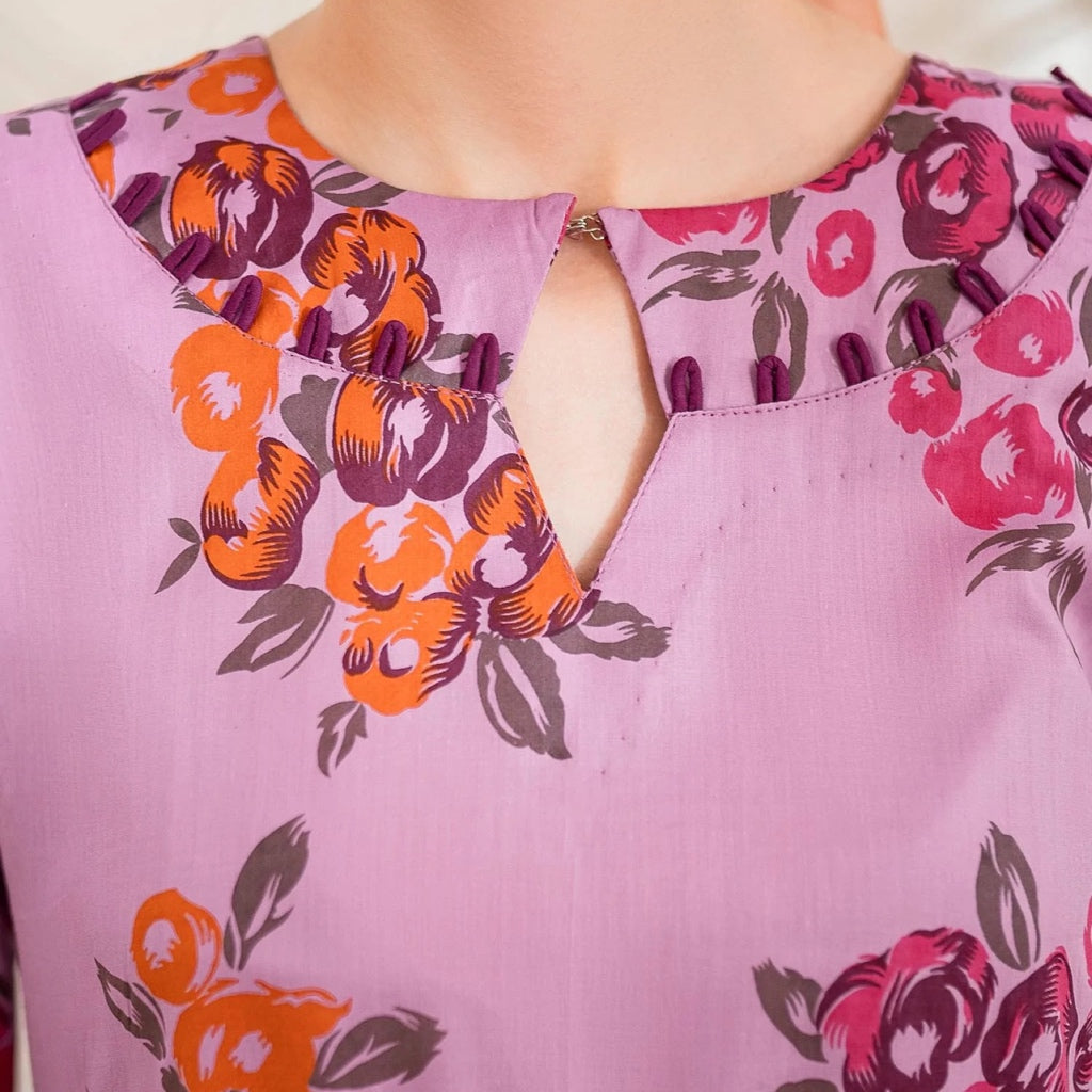 Garnet Purple Floral Linen 2 Piece Dress Suit