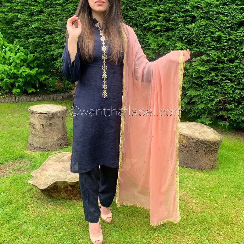 Sheesh Mahal Midnight Blue Mirror Embroidered Trouser Suit