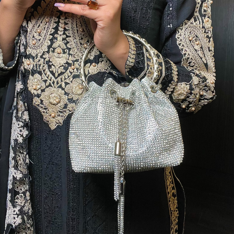 Silver Diamante Chain Strap Potli Pounch Bag