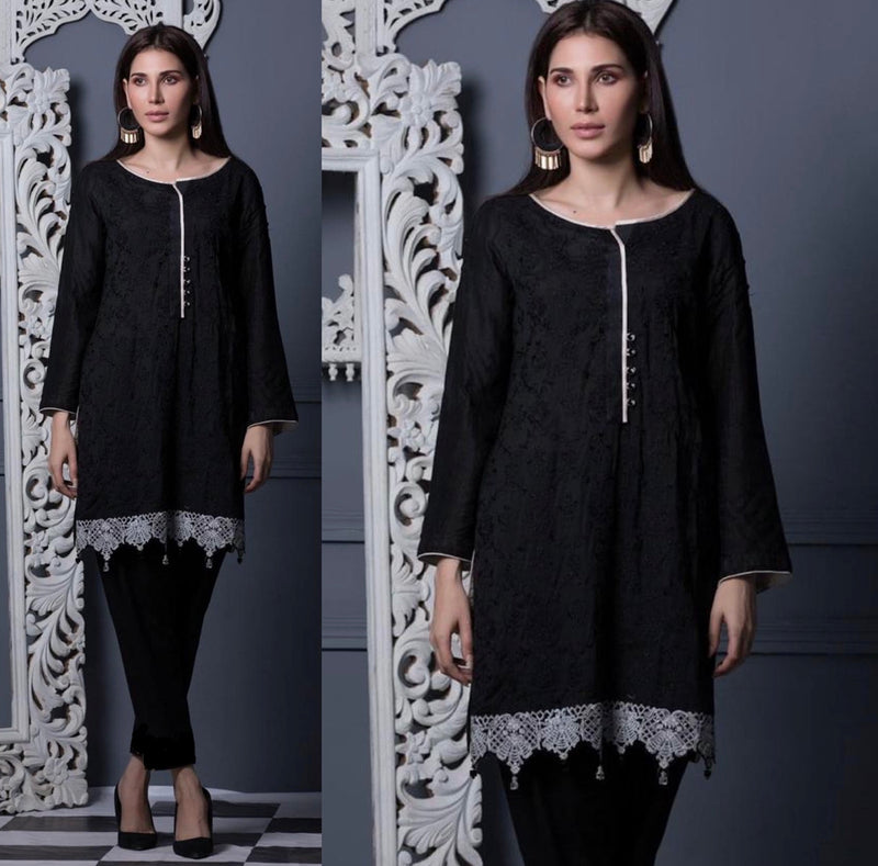 Areeba Saleem Original Black and White Embroidered Suit