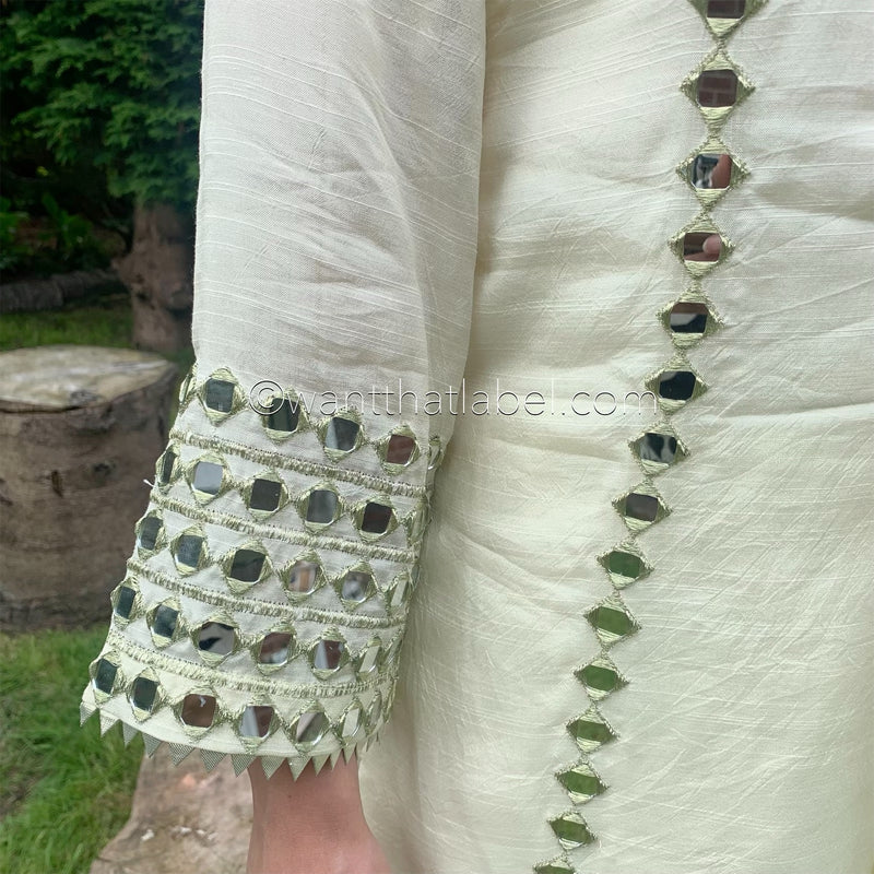 Sheesh Mahal Ivory Heavily Mirror Embroidered Garara Suit