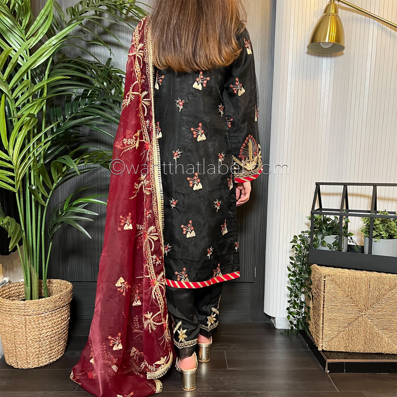 Areej Original Black Burgundy Heavily Embroidered Suit