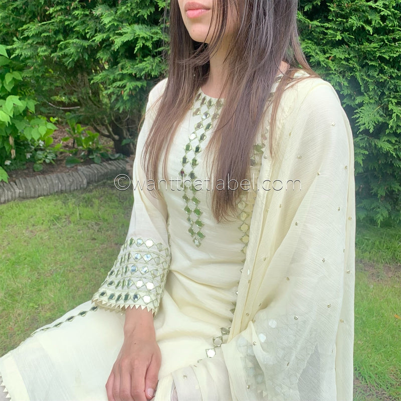 Sheesh Mahal Ivory Heavily Mirror Embroidered Garara Suit