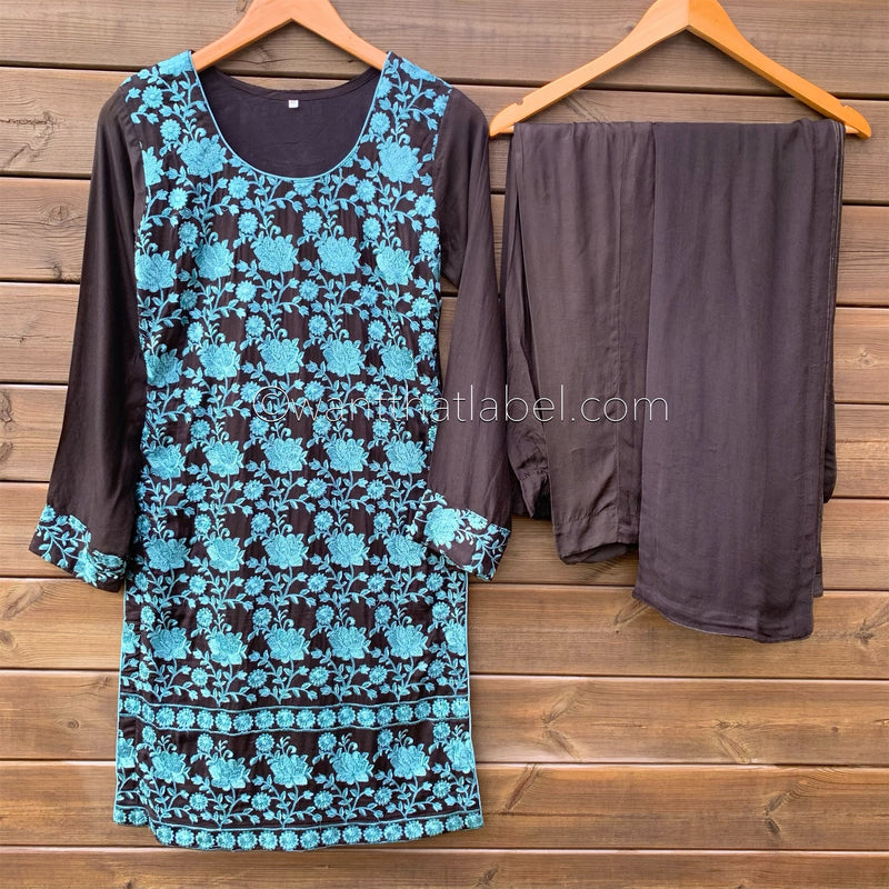 Areeba Saleem Original Black Blue Embroidered Suit