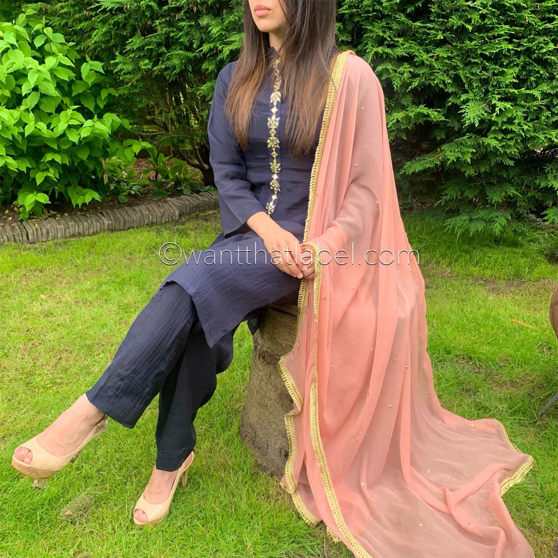Sheesh Mahal Midnight Blue Mirror Embroidered Trouser Suit
