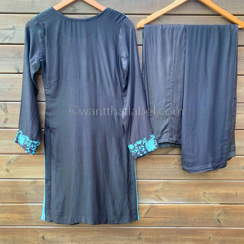 Areeba Saleem Original Black Blue Embroidered Suit