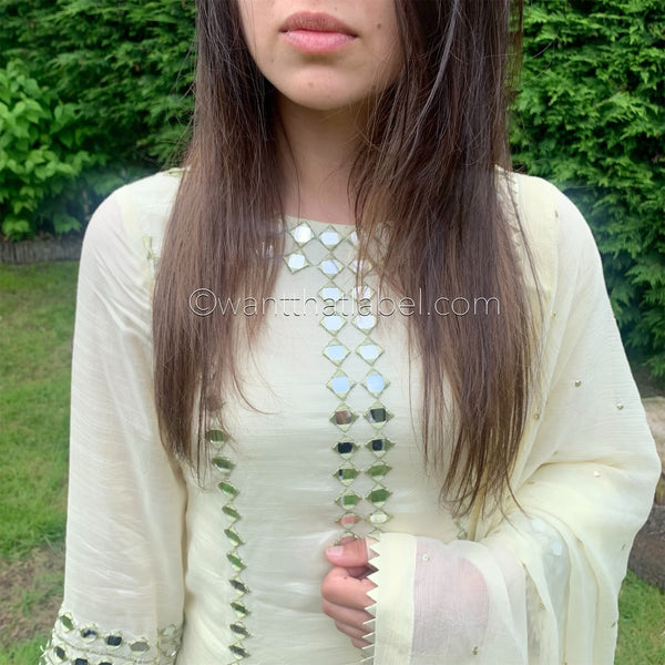 Sheesh Mahal Ivory Heavily Mirror Embroidered Garara Suit