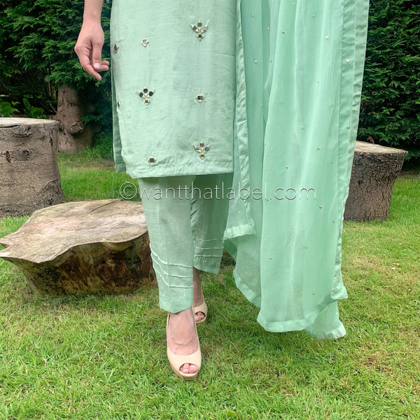 Sheesh Mahal Green Gold Mirror Embroidered Trouser Suit