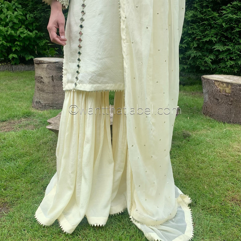 Sheesh Mahal Ivory Heavily Mirror Embroidered Garara Suit