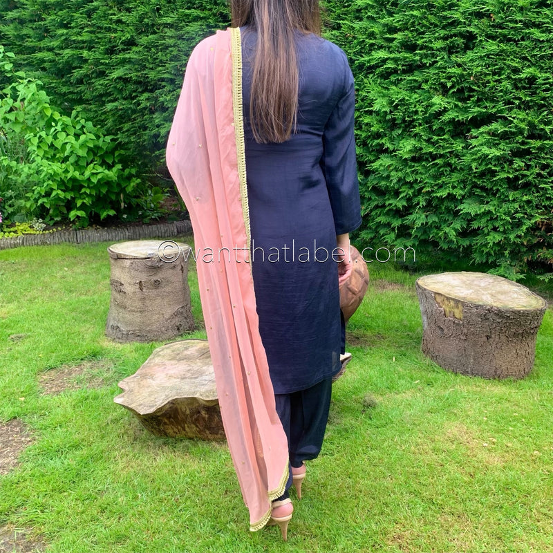 Sheesh Mahal Midnight Blue Mirror Embroidered Trouser Suit