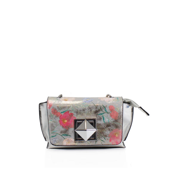 Metallic Silver Floral Cross Body Clutch Bag