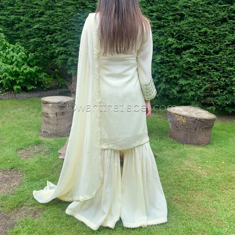Sheesh Mahal Ivory Heavily Mirror Embroidered Garara Suit