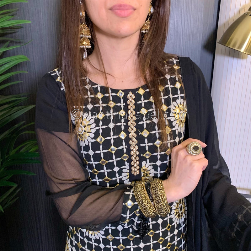 Black Gold Embroidered Chiffon Suit