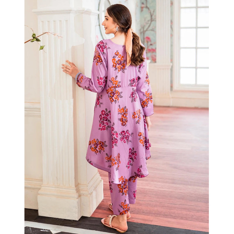 Garnet Purple Floral Linen 2 Piece Dress Suit