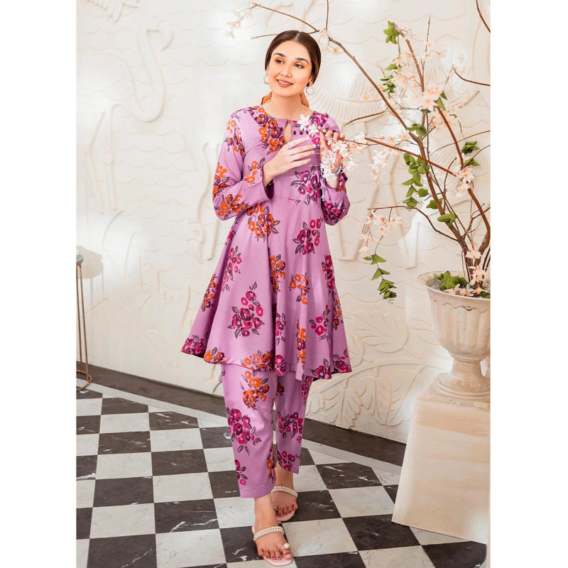 Garnet Purple Floral Linen 2 Piece Dress Suit