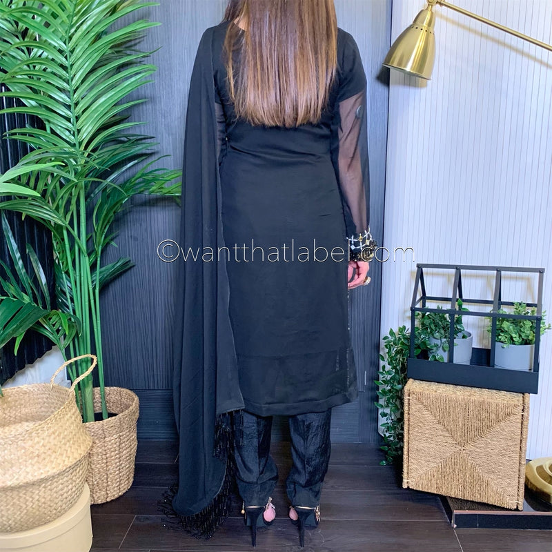 Black Gold Embroidered Chiffon Suit