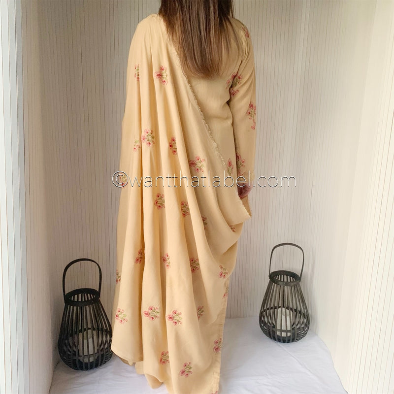 Bareeze Beige Heavily Embroidered Shawl Suit