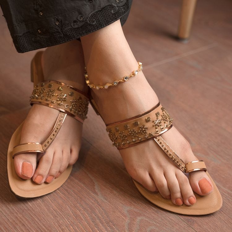 Latte Embellished Kolhapuri Sandal