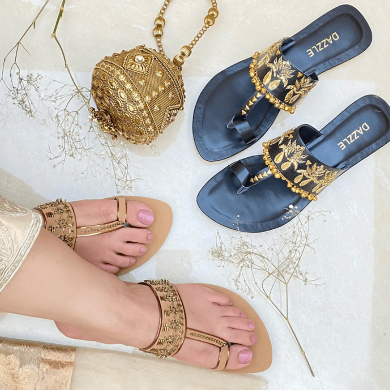 Latte Embellished Kolhapuri Sandal